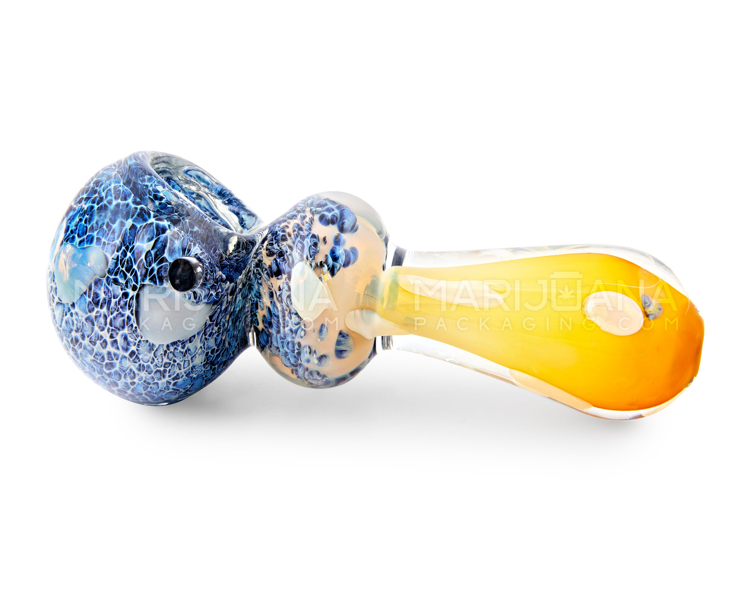 Frit & Fumed Spoon Hand Pipe w/ Single Bulge | 4.5in Long - Glass - Assorted