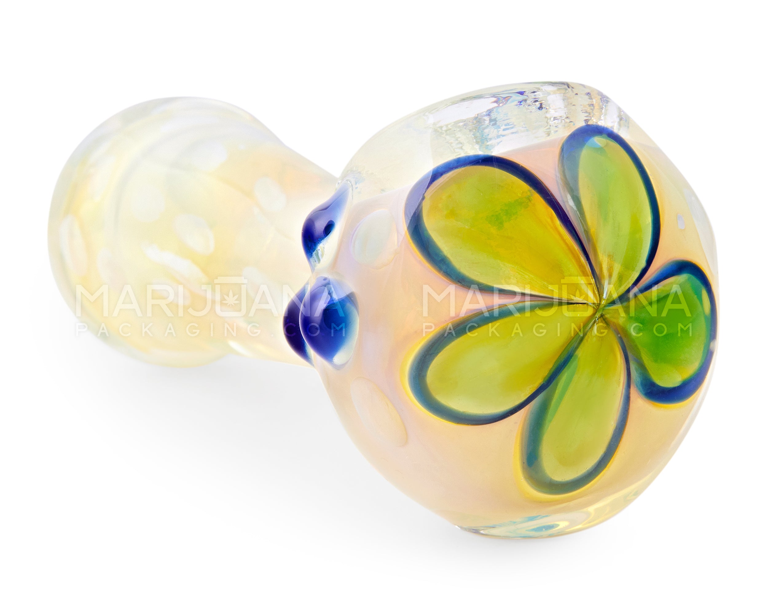 Swirl & Fumed Bubble Trap Spoon Hand Pipe w/ Triple Knockers | 5in Long - Glass - Assorted