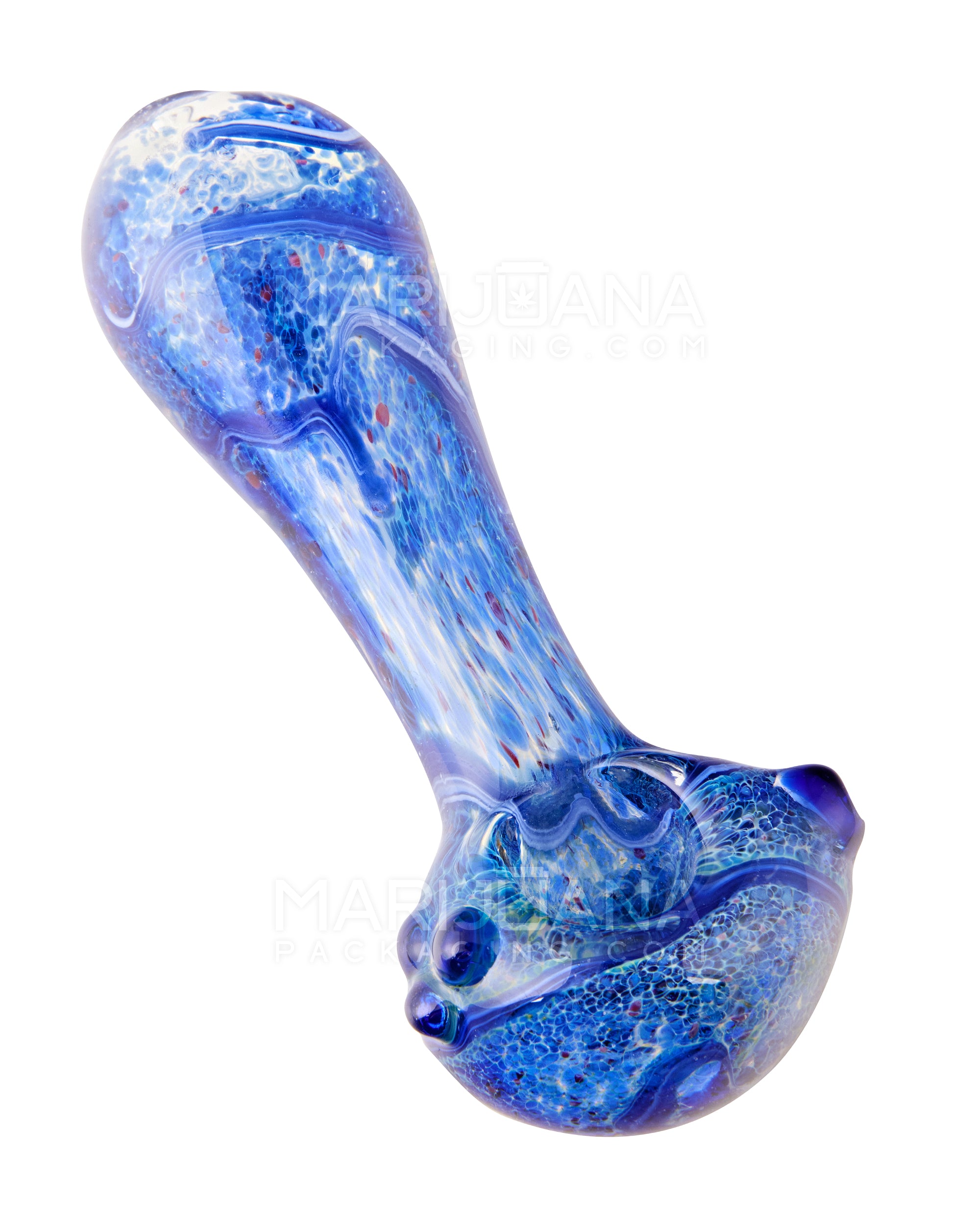 Frit & Fumed Spiral Spoon Hand Pipe w/ Triple Knockers | 4.5in Long - Glass - Assorted - 1