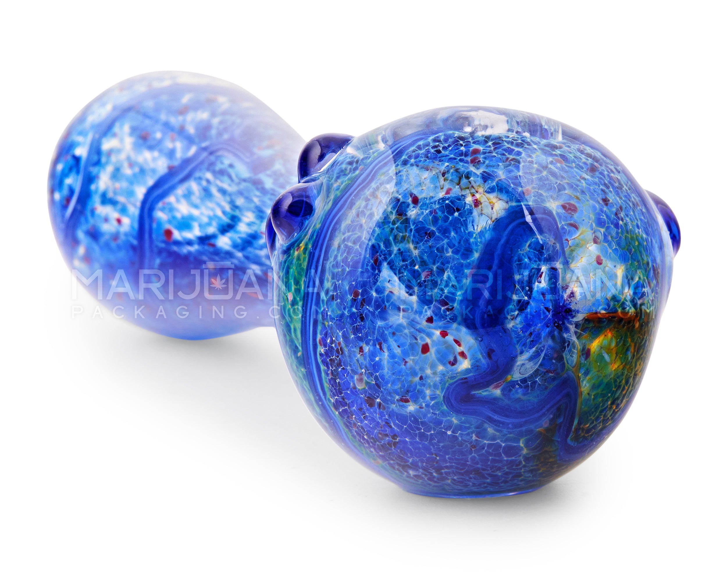 Frit & Fumed Spiral Spoon Hand Pipe w/ Triple Knockers | 4.5in Long - Glass - Assorted - 5