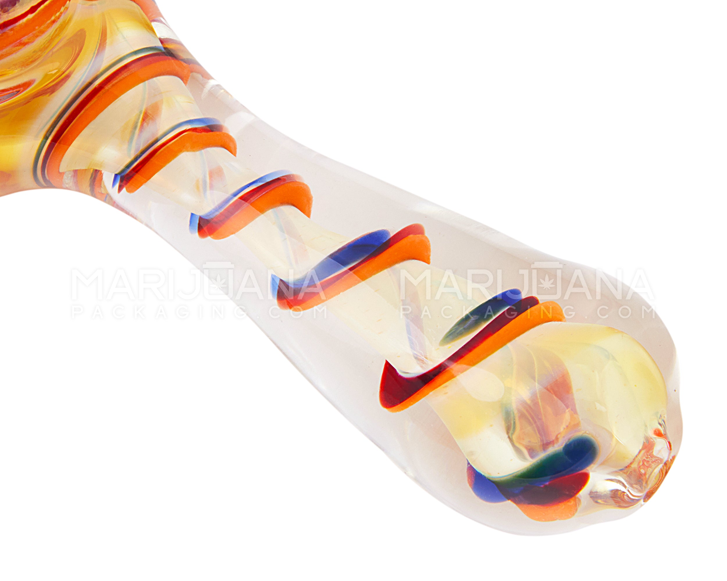 Frit & Fumed Swirl Spoon Hand Pipe w/ Triple Knockers | 4in Long - Glass - Assorted - 3