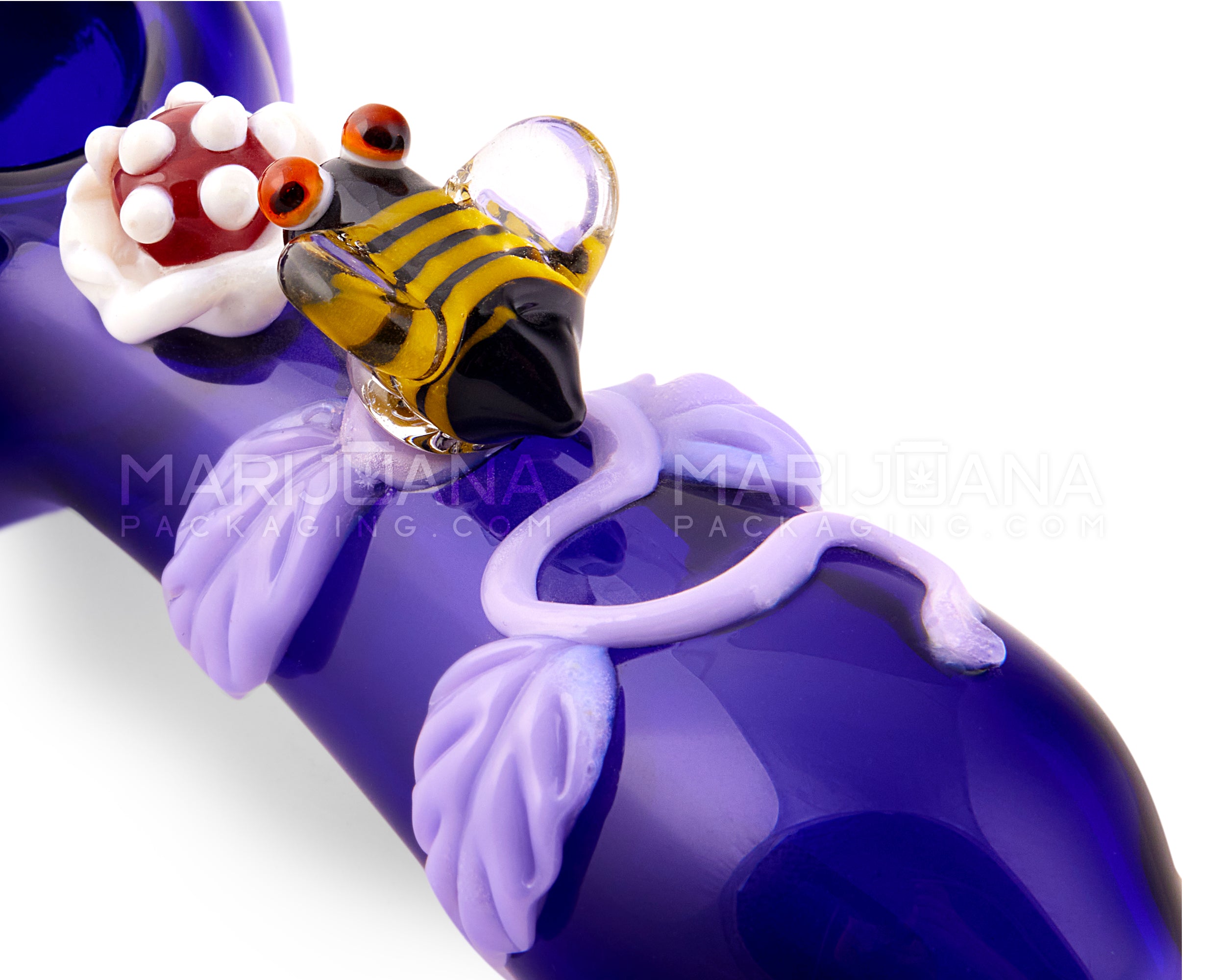 Leaf And Bee Spoon Hand Pipe | 5in Long - Glass - Blue