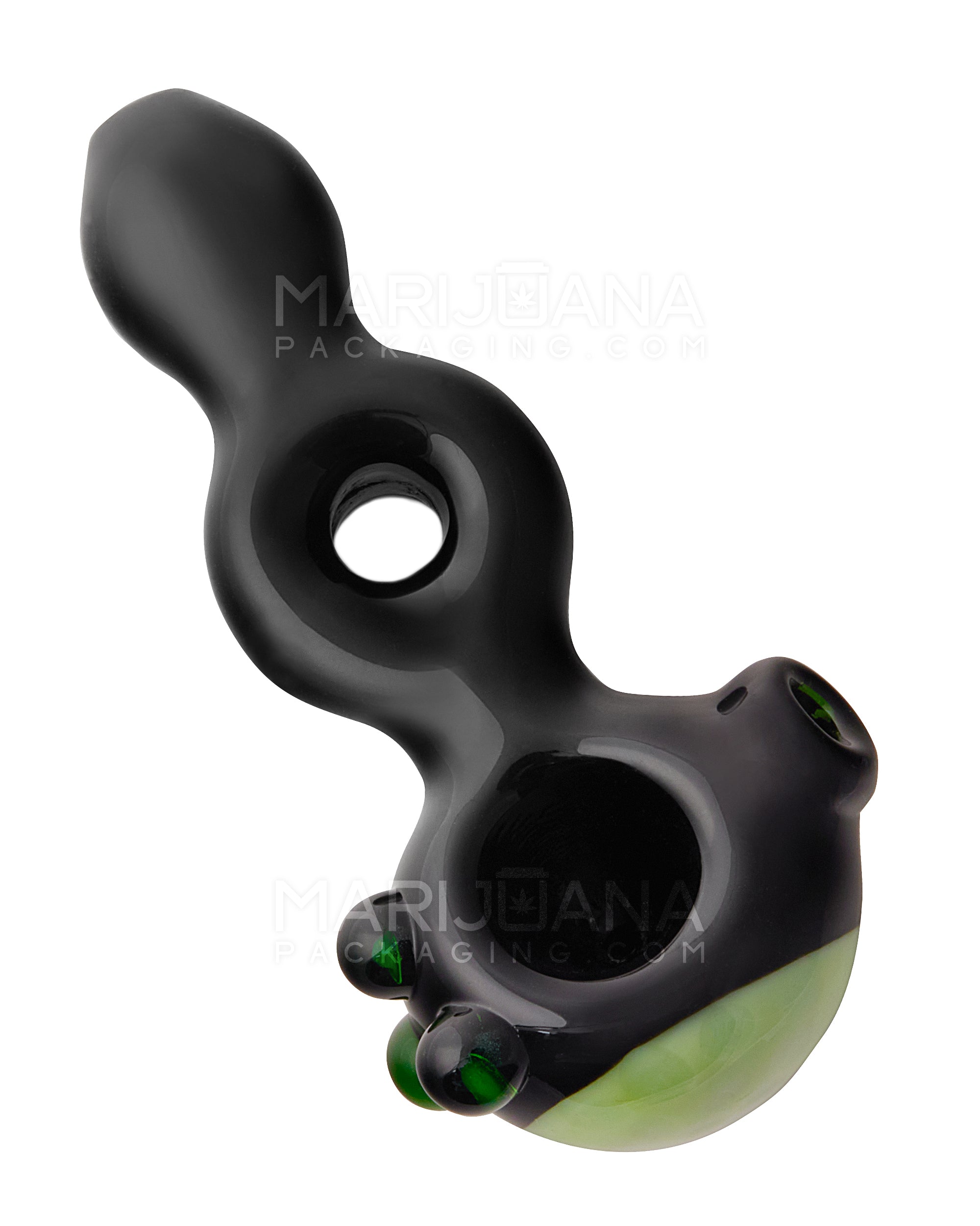Horsehoe Mouthpiece Spoon Hand Pipe w/ Triple Knockers | 5.25in Long - Glass - Black
