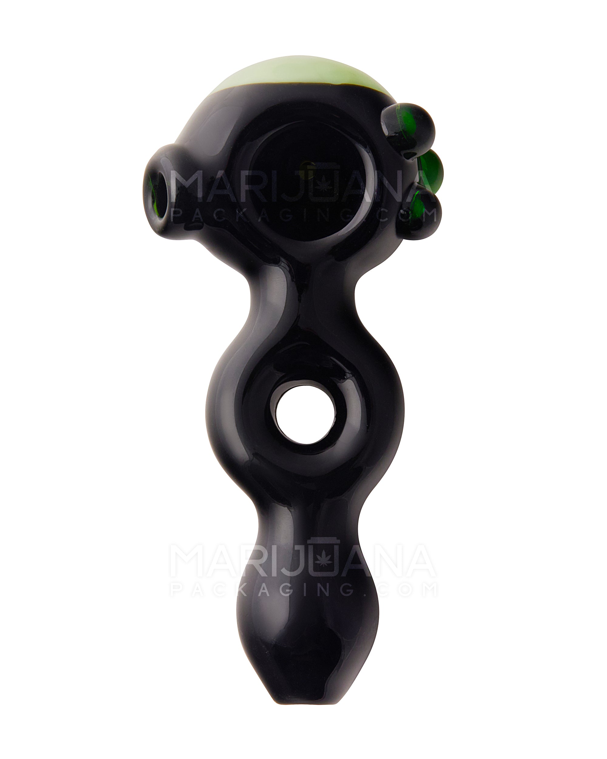 Horsehoe Mouthpiece Spoon Hand Pipe w/ Triple Knockers | 5.25in Long - Glass - Black