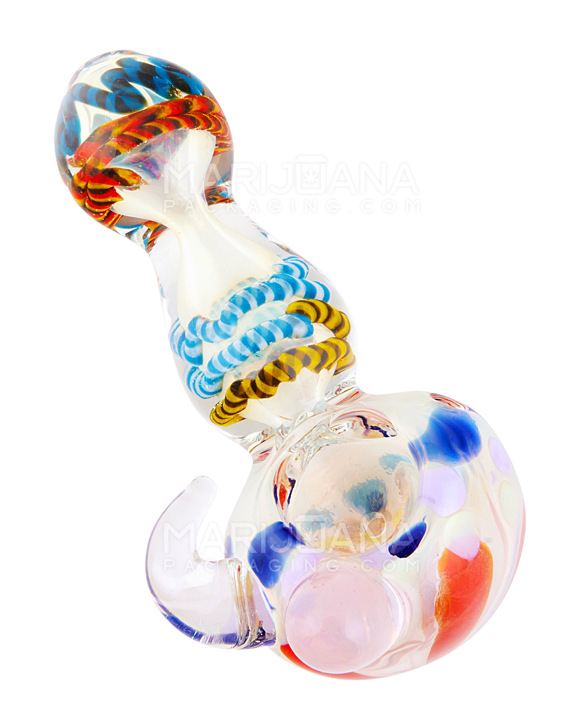 Ribboned & Fumed Spotted Hand Pipe w/ Single Knocker | 4.75in Long - Glass - Assorted - 1