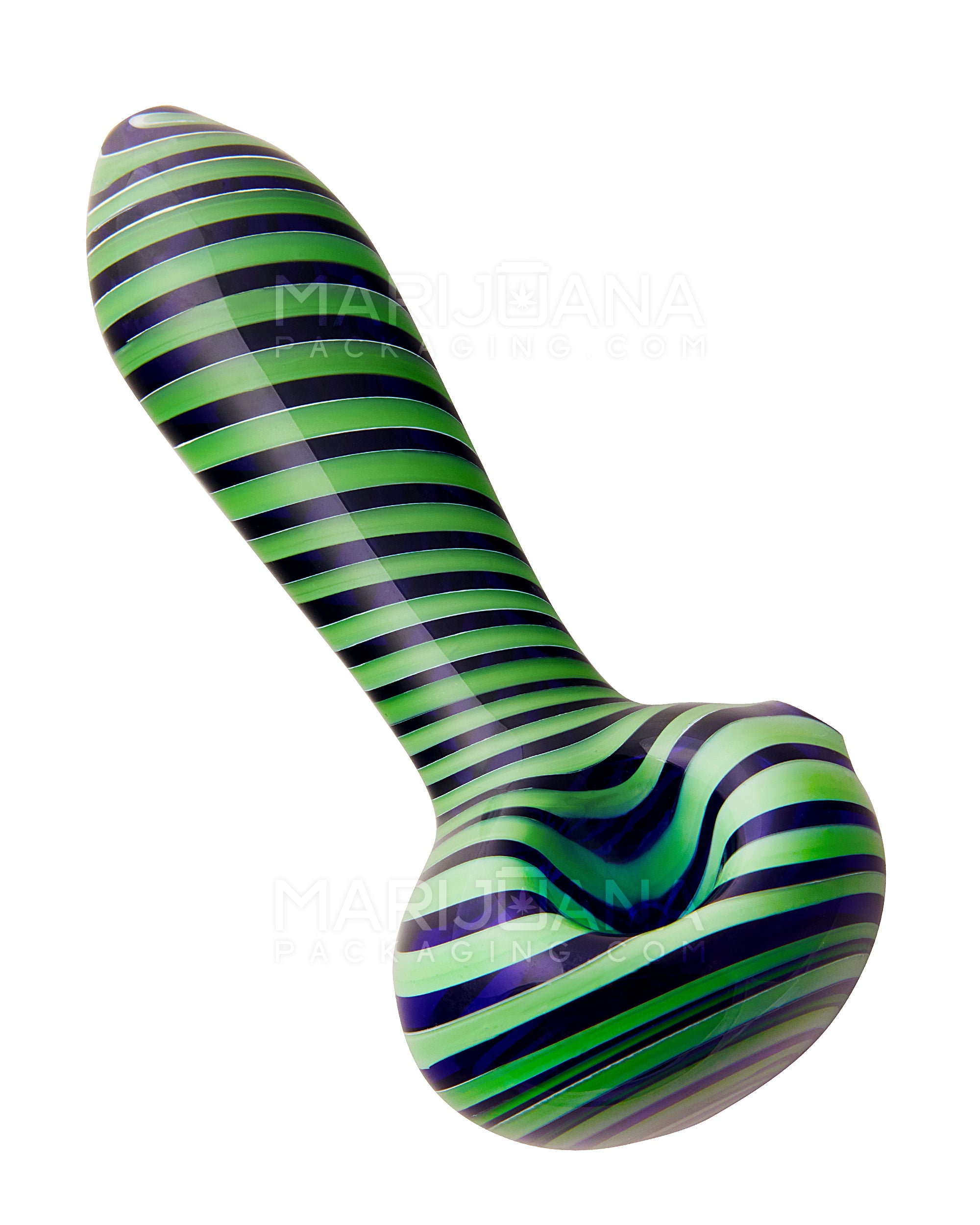 Swirl Candy Cane Spoon Hand Pipe | 5in Long - Glass - Green - 1