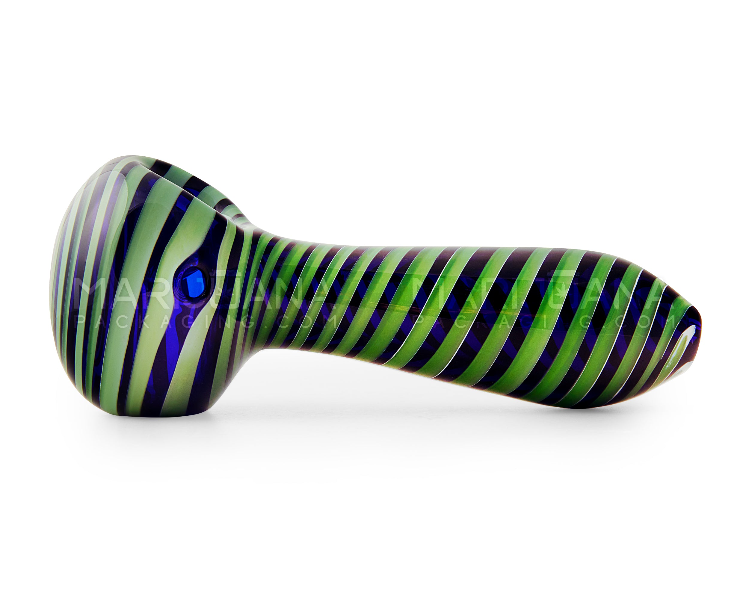 Swirl Candy Cane Spoon Hand Pipe | 5in Long - Glass - Green - 3
