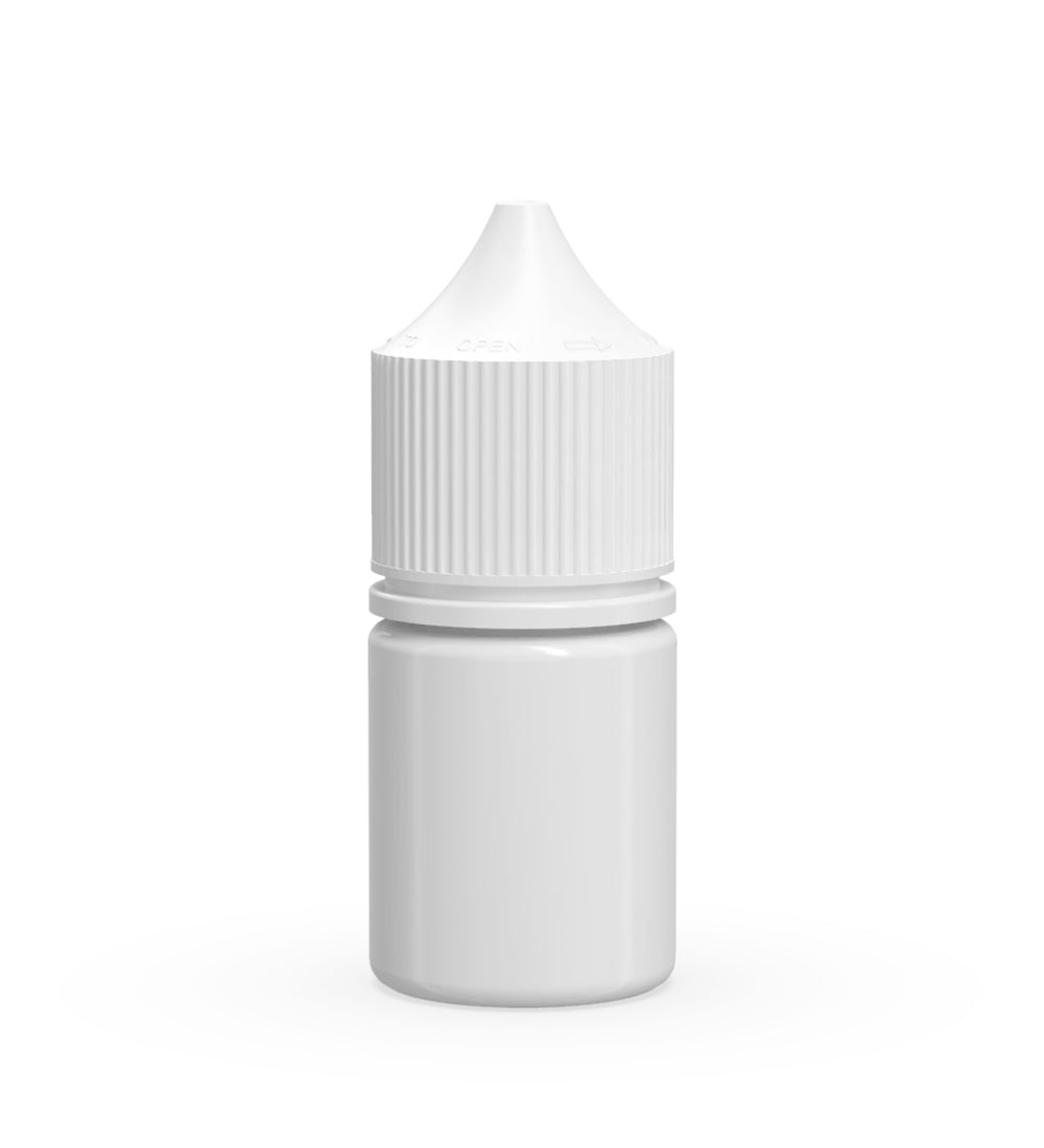 CHUBBY GORILLA Child Resistant Stubby Unicorn PET Dropper Bottles White | 20mL - w/ White Lid | Sample