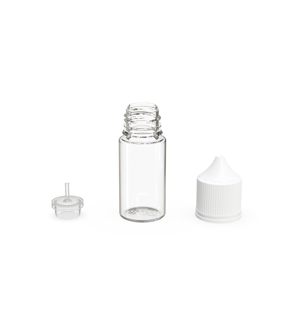 30mL Chubby Gorilla Clear Child Resistant PET Stubby Unicorn Dropper Bottles w/ White Closure 1000/Box - 4