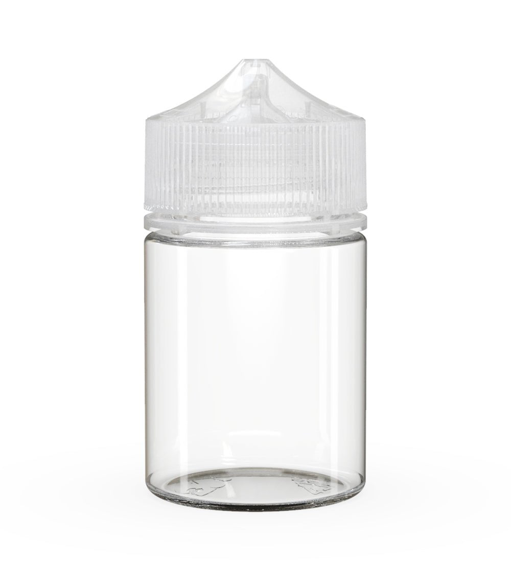 60mL Chubby Gorilla Clear Child Resistant PET Stubby Unicorn Dropper Bottles w/ Clear Closure 500/Box - 1