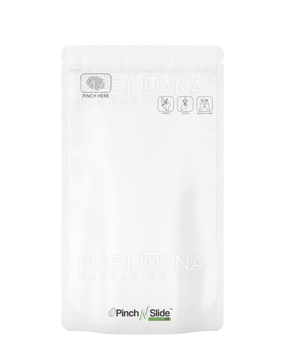 Child Resistant & Tamper Evident | Pinch N Slide 3.0 Matte White PCR Mylar Bags | 5in x 8.8in - 14g - 250 Count