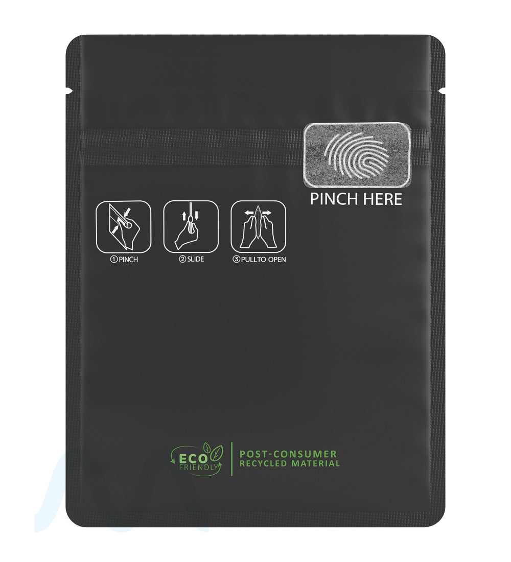Child Resistant & Tamper Evident | Pinch N Slide 3.0 Matte Black PCR Mylar Bags | 3.4in x 4.4in - 1g - 250 Count
