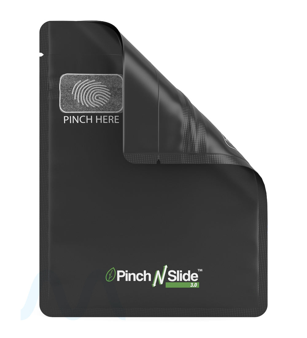 Child Resistant & Tamper Evident | Pinch N Slide 3.0 Matte Black PCR Mylar Bags | 3.4in x 4.4in - 1g - 250 Count