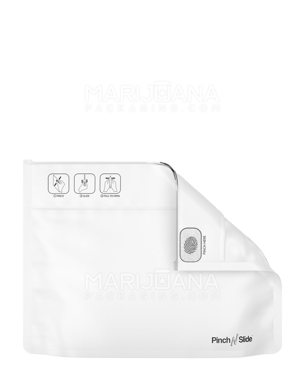 Child Resistant | Pinch N Slide ASTM Matte White PCR Mylar Exit Bags | 12in x 9in - 56g - 250 Count