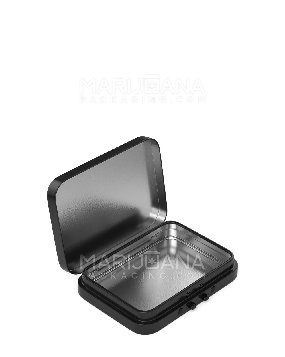 Child Resistant Hinged-Lid Mini Food & Pre-Roll Box | 80mm x 58mm - Black Tin | Sample