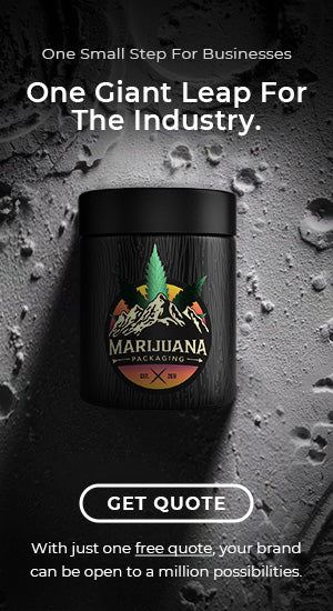 Custom branded dark wood texture cannabis jar with Marijuana Packaging sticker on surface of moon
