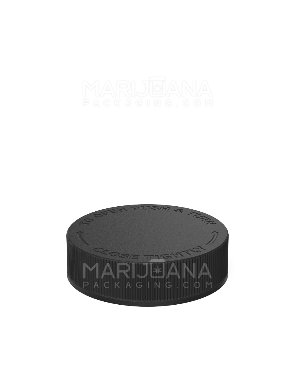 Child Resistant | Ribbed Push Down & Turn Plastic Caps w/ Foam Liner | 53mm - Semi Gloss Black - 120 Count