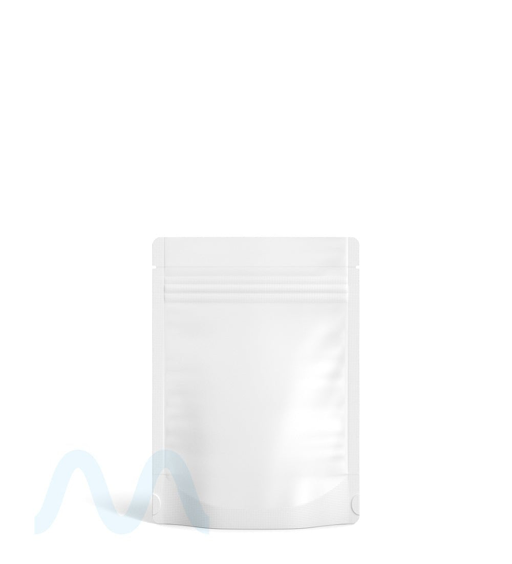 Tamper Evident Matte White PCR Mylar Bag (Tear Notch) | 3.6in x 5in - 3.5g | Sample