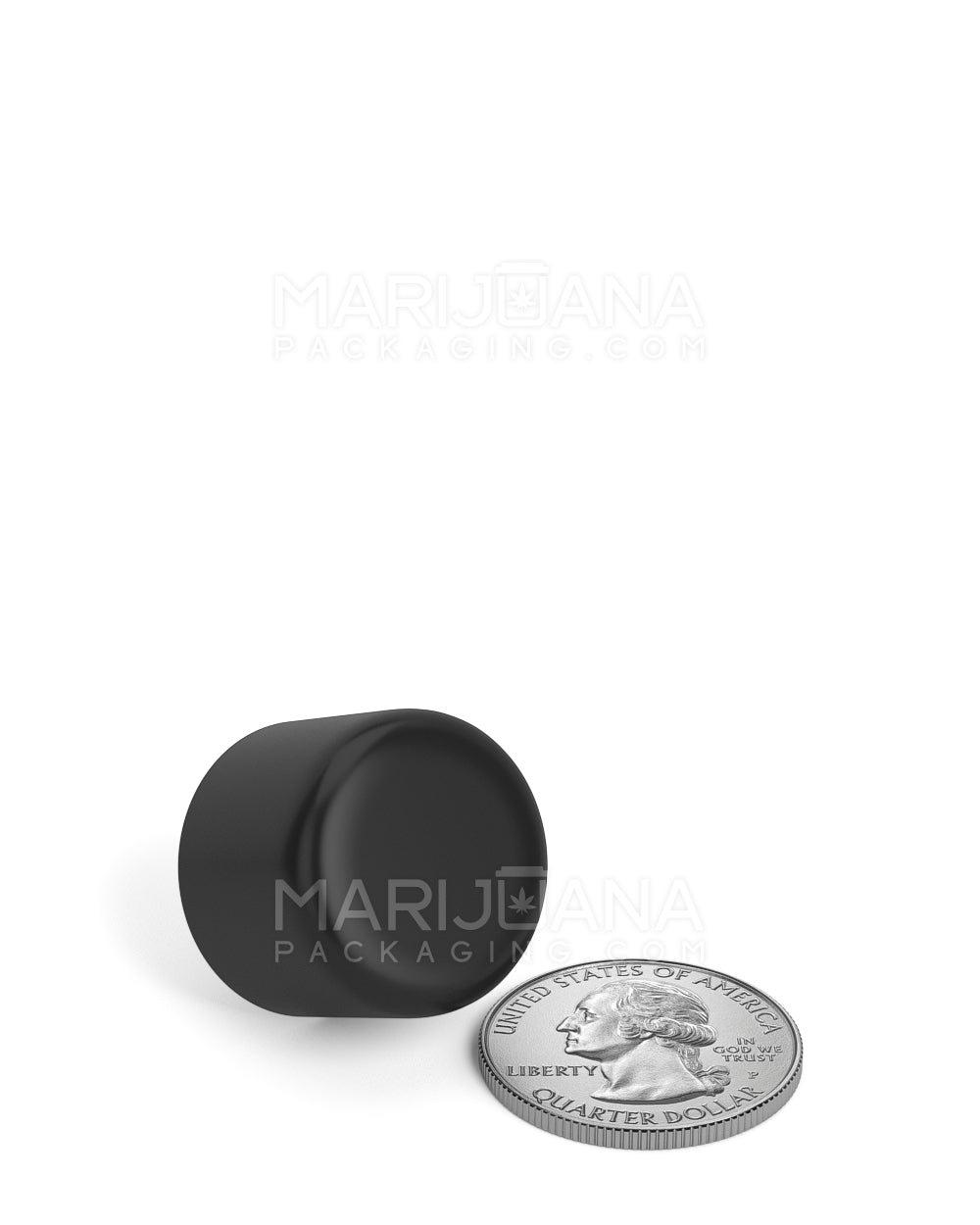 Black matte dome 18mm cap, side view compared to quarter coin for size reference