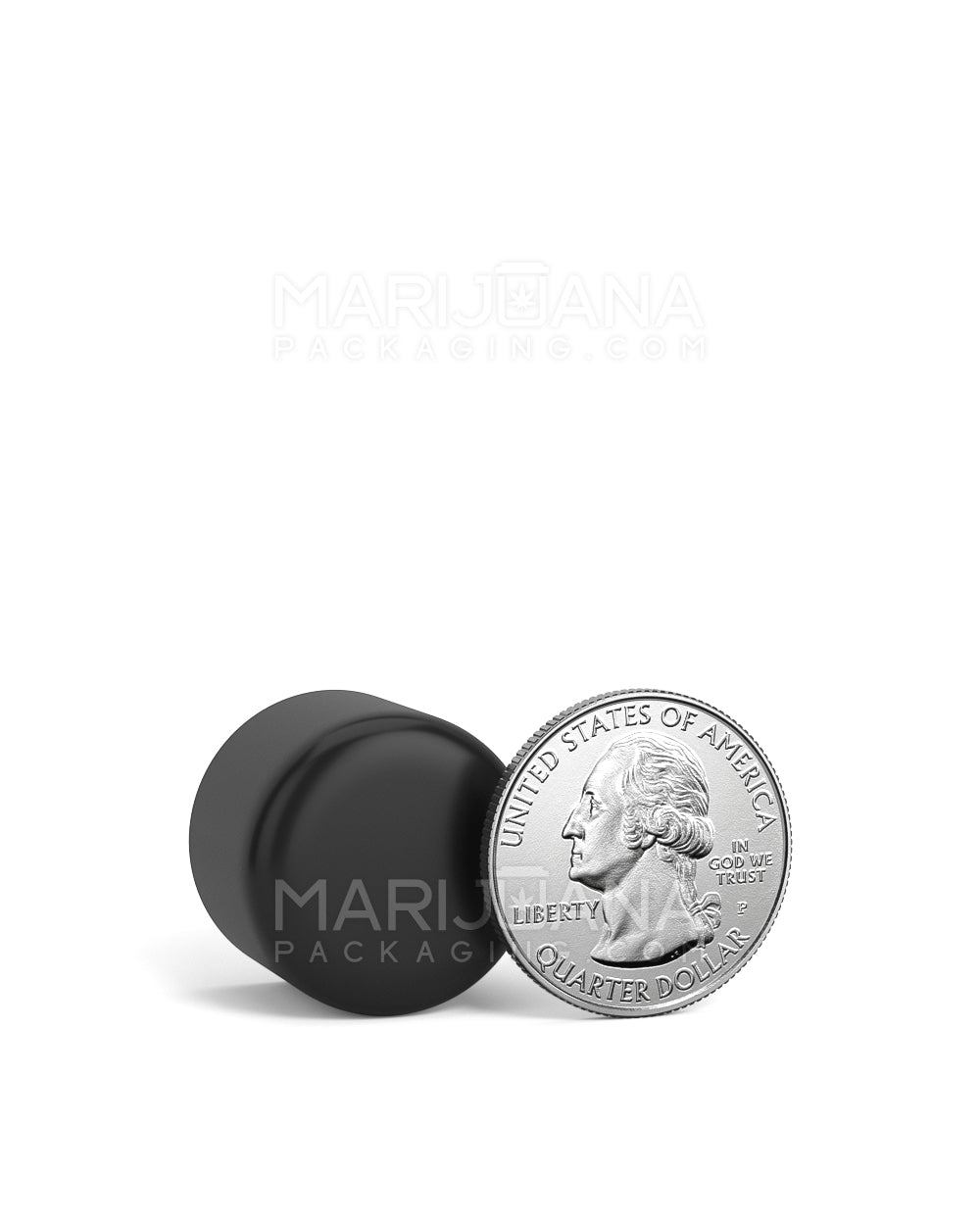 Black matte dome 18mm cap, side view compared to quarter coin for size reference