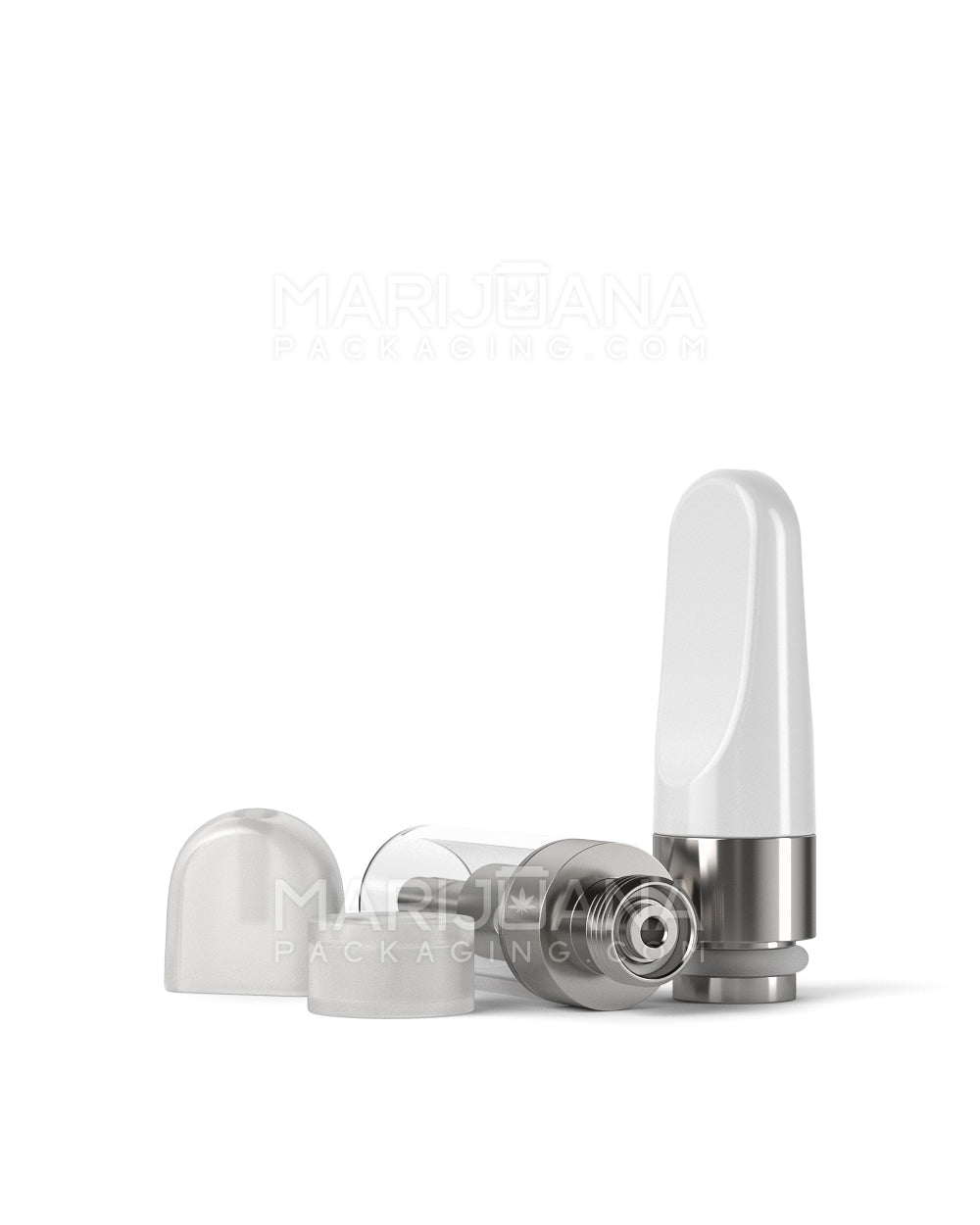 Ceramic Core Glass Vape Cartridge with Flat White Plastic Mouthpiece | 0.5mL - Press On - 100 Count - 5