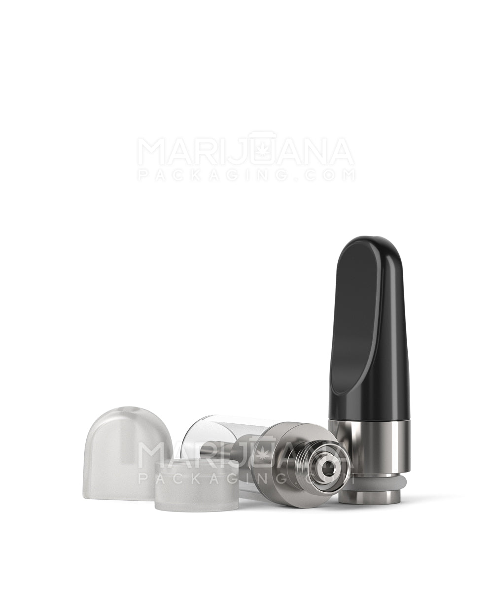 Ceramic Core Glass Vape Cartridge with Flat Black Plastic Mouthpiece | 0.5mL - Press On - 100 Count - 5