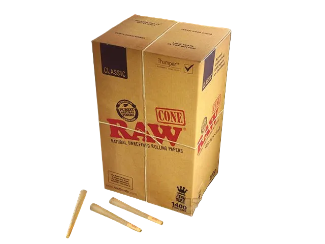 RAW | Classic King Size Pre-Rolled Cones | 109mm - Unbleached Paper - 1400 Count