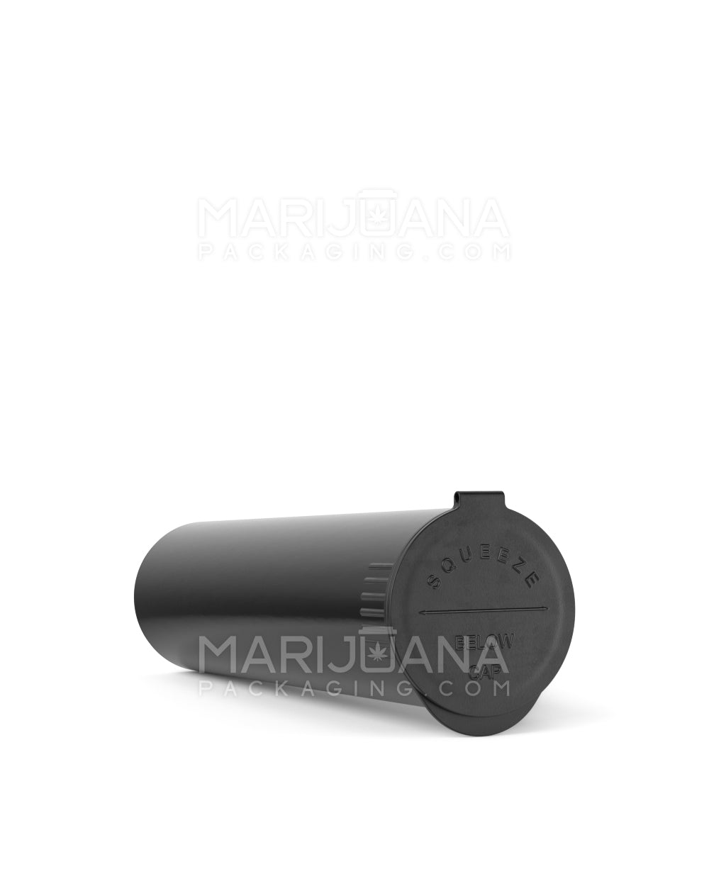 Closed black squeezetop plastic tube - top and side view.