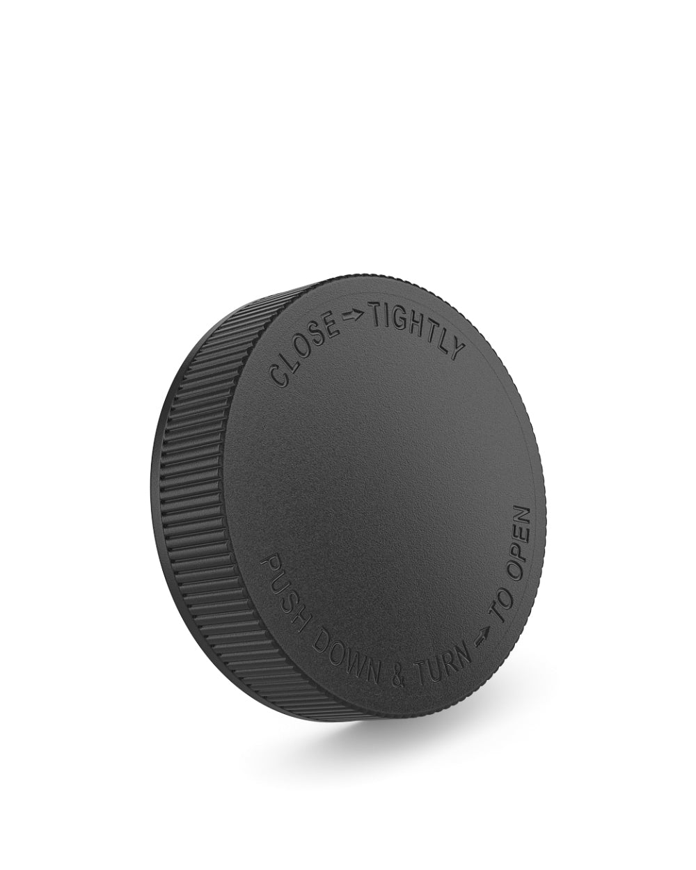 Child Resistant | Ribbed Push Down & Turn Plastic Caps w/ Foam Liner | 63mm - Matte Black - 12 Count
