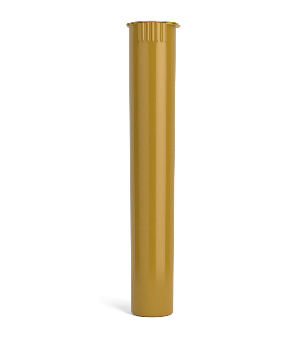 Gold-colored cylindrical plastic tube standing.