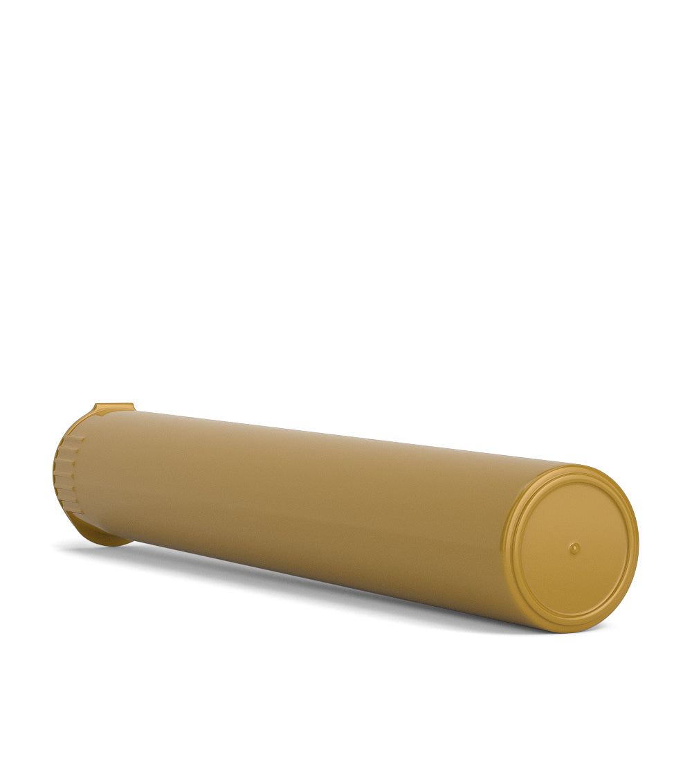 Gold-colored cylindrical plastic tube showing the bottom.