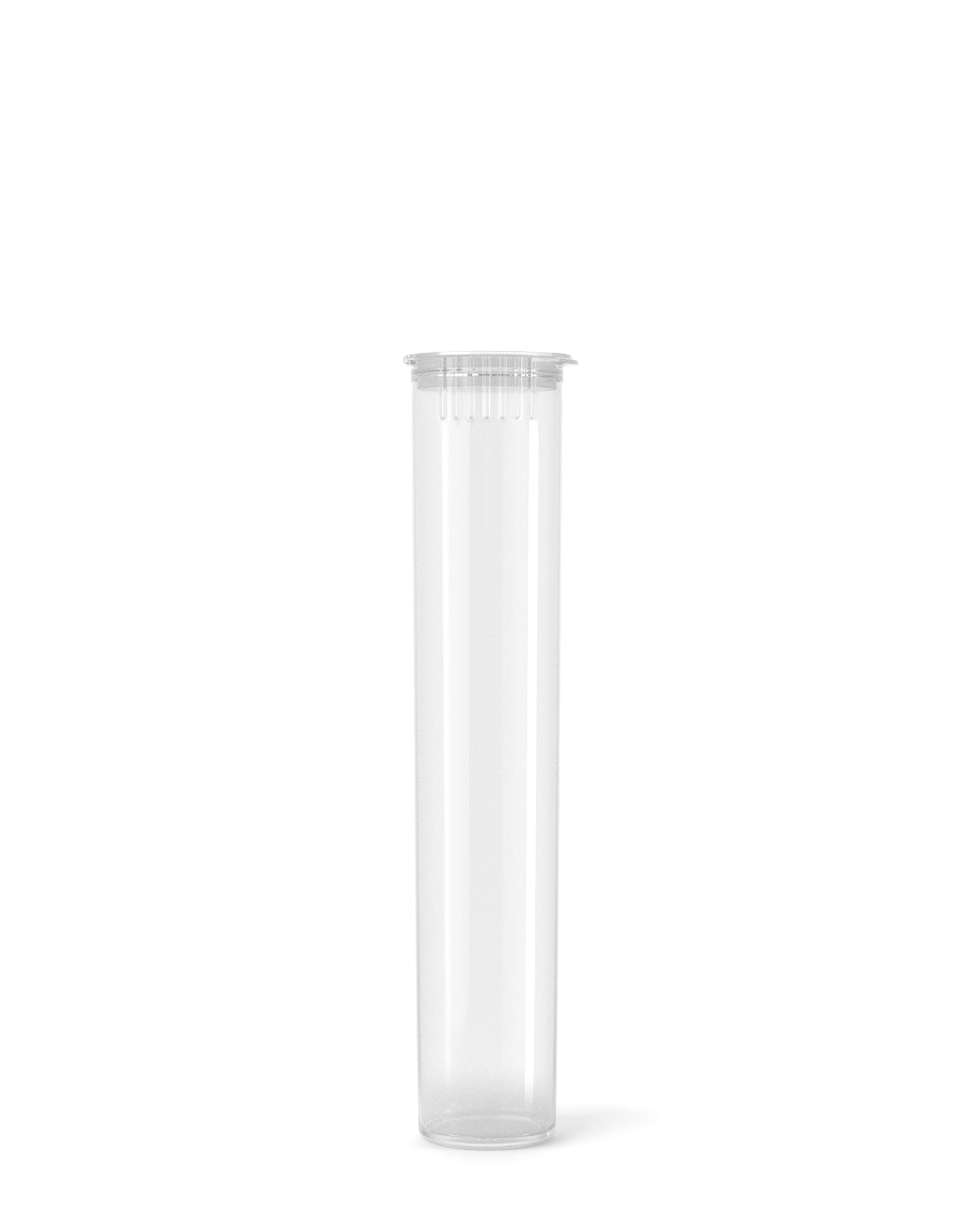 Clear plastic pre-roll tube with squeeze pop top.