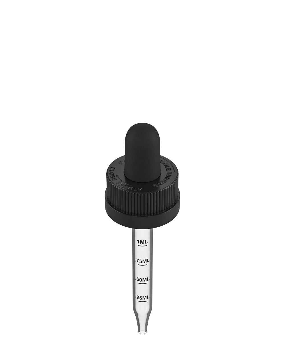 Child Resistant | Black Graduated Ribbed Glass Dropper Cap | 1oz - 1mL - 360 Count
