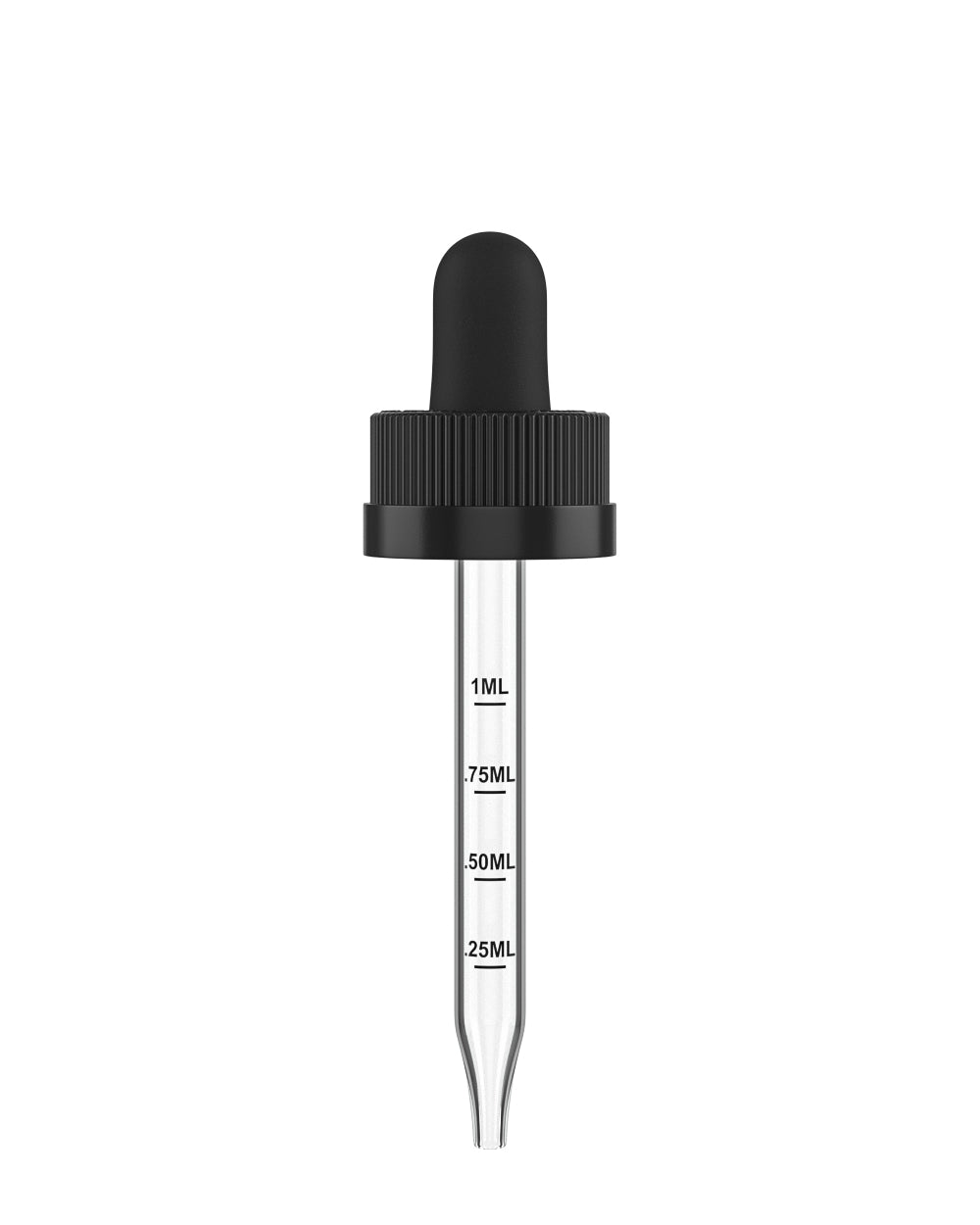 Child Resistant | Black Graduated Ribbed Glass Dropper Cap | 1oz - 1mL - 360 Count