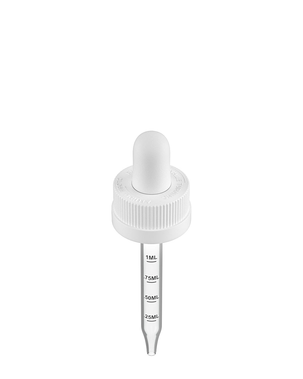 Child Resistant | White Graduated Ribbed Glass Dropper Cap | 2oz - 1mL - 240 Count