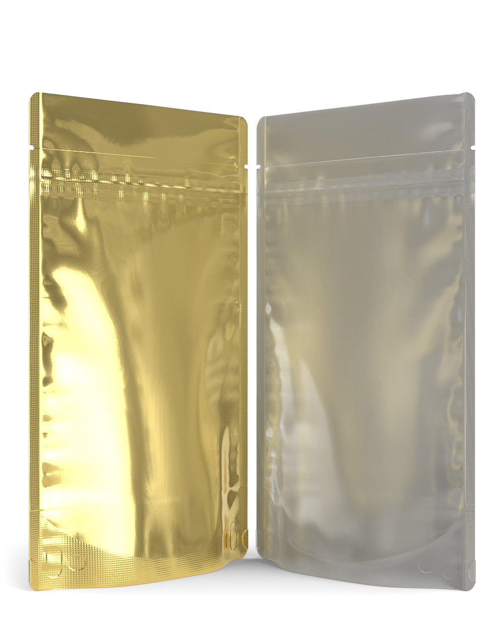 Tamper Evident | Glossy Gold Vista PCR Mylar Bag (Tear Notch) | 5in x 8.1in - 14g - 1000 Count