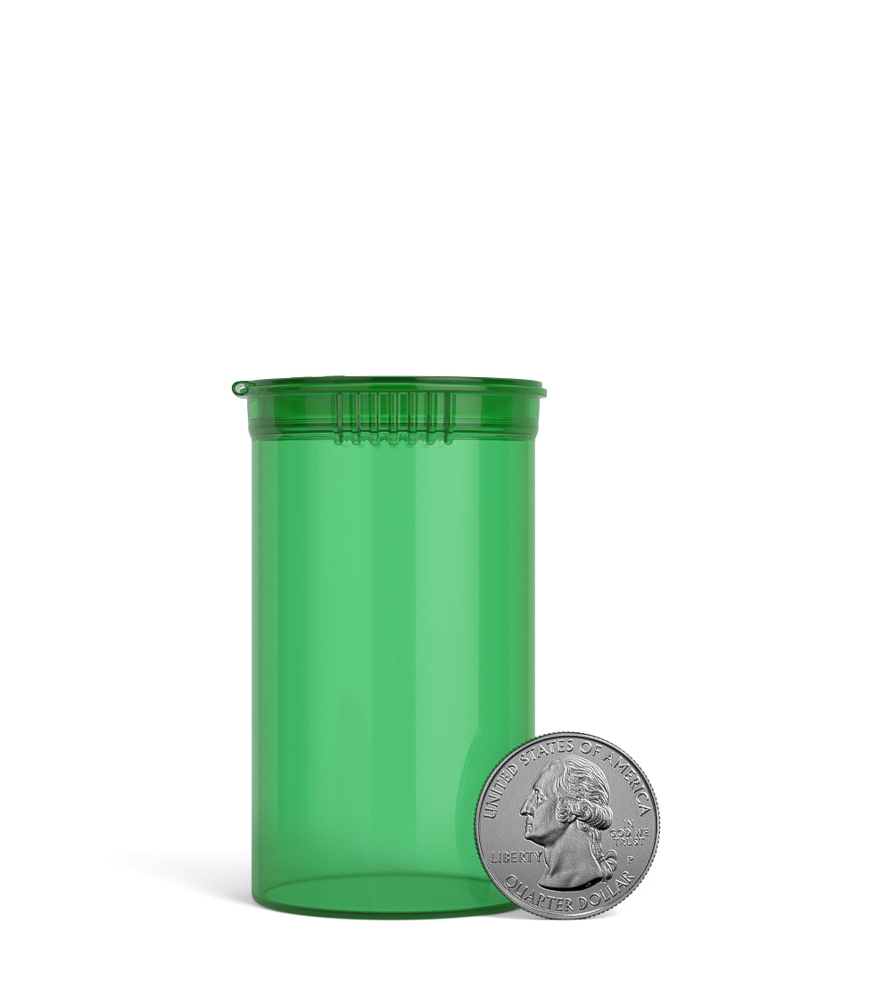 Child Resistant | Transparent Green Pop Top PCR Bottles | 19dr - 3.5g - 225 Count