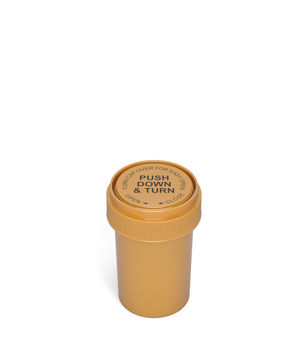 Child Resistant | Opaque Gold Blank Cap Reversible Vials | 20dr - 3.5g - 240 Count