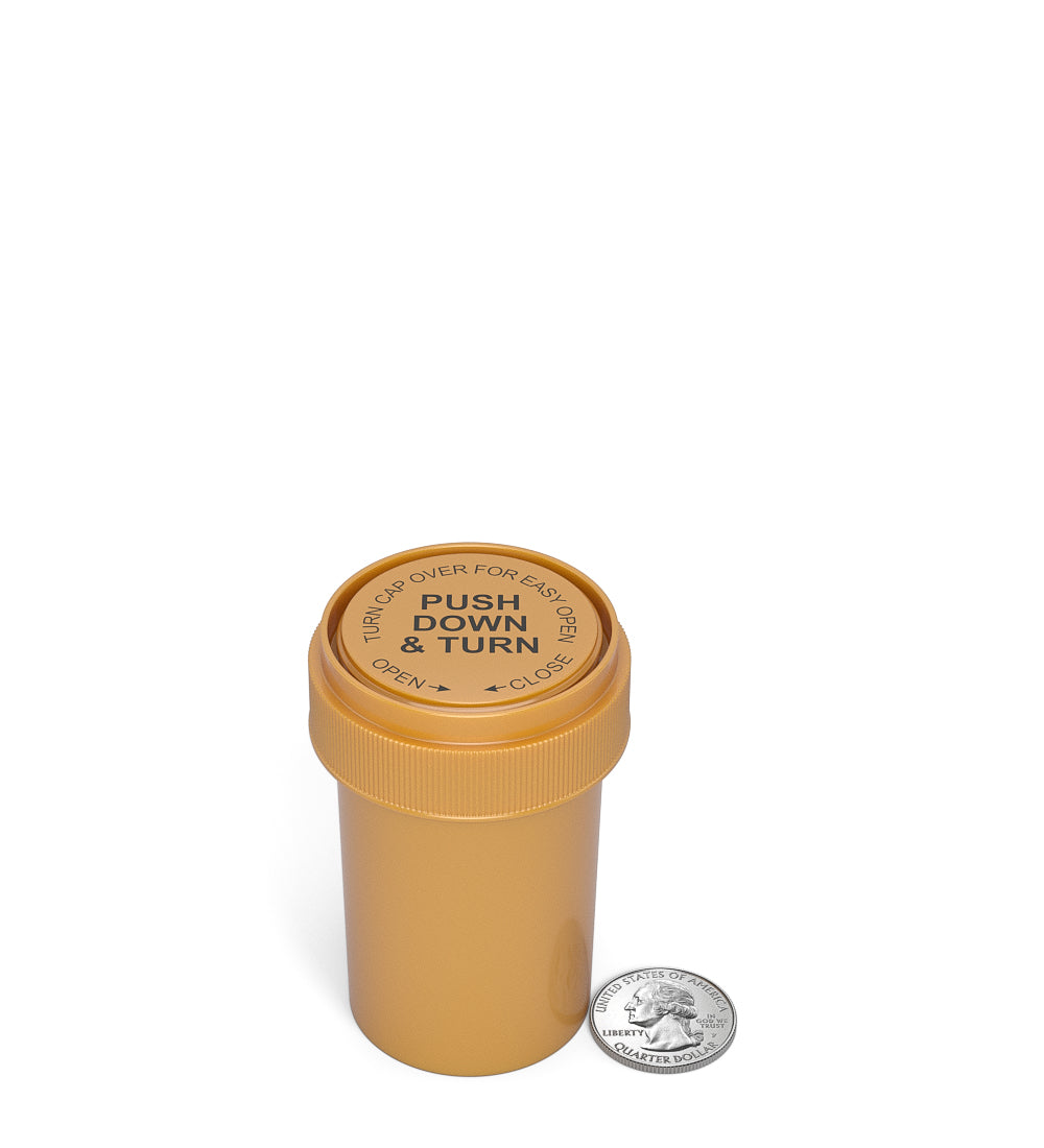 Child Resistant | Opaque Gold Blank Cap Reversible Vials | 20dr - 3.5g - 240 Count