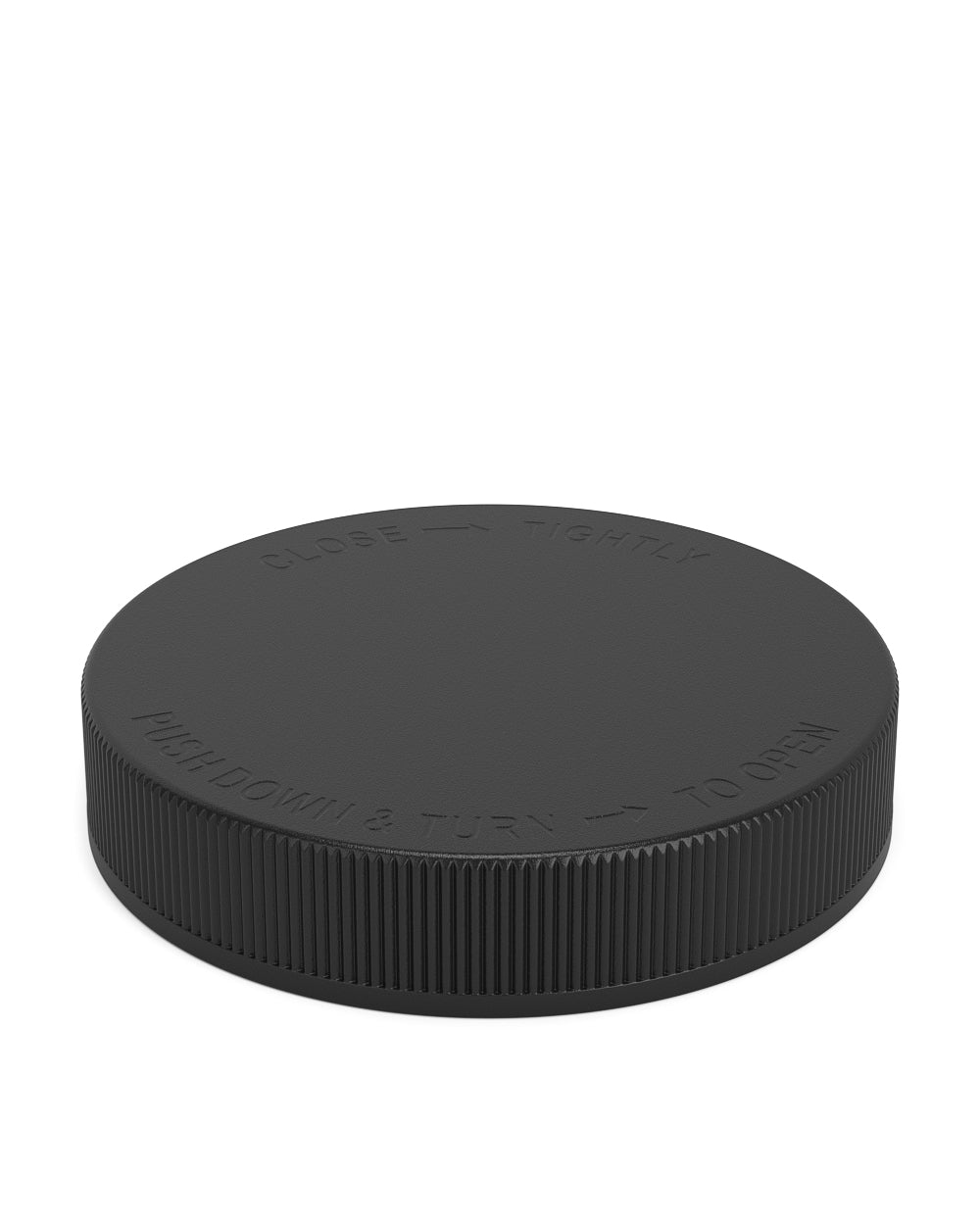Child Resistant | Ribbed Push Down & Turn Plastic Caps | 89mm - Semi Gloss Black - 205 Count