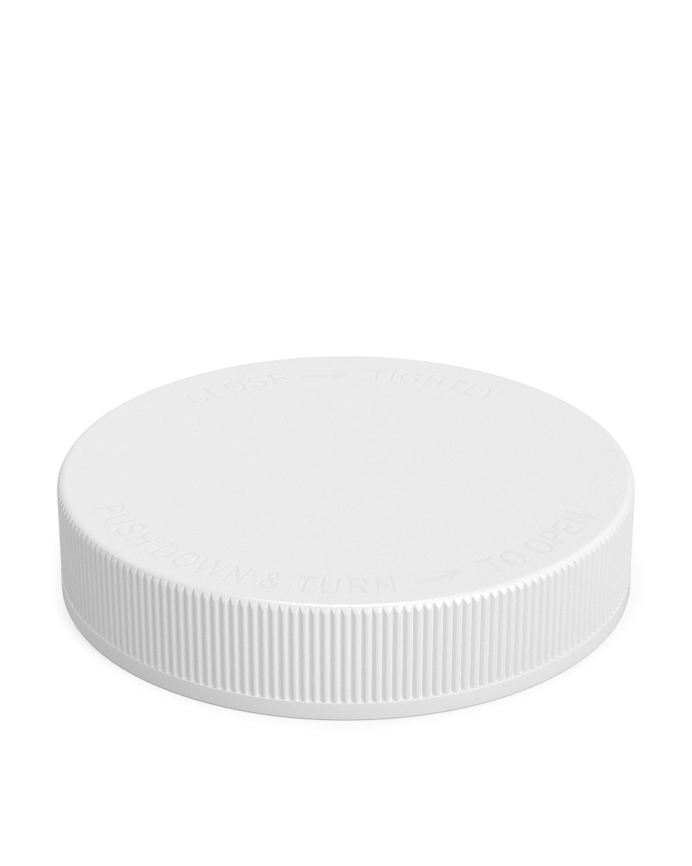 Child Resistant | Ribbed Push Down & Turn Plastic Caps | 89mm - Matte White - 205 Count