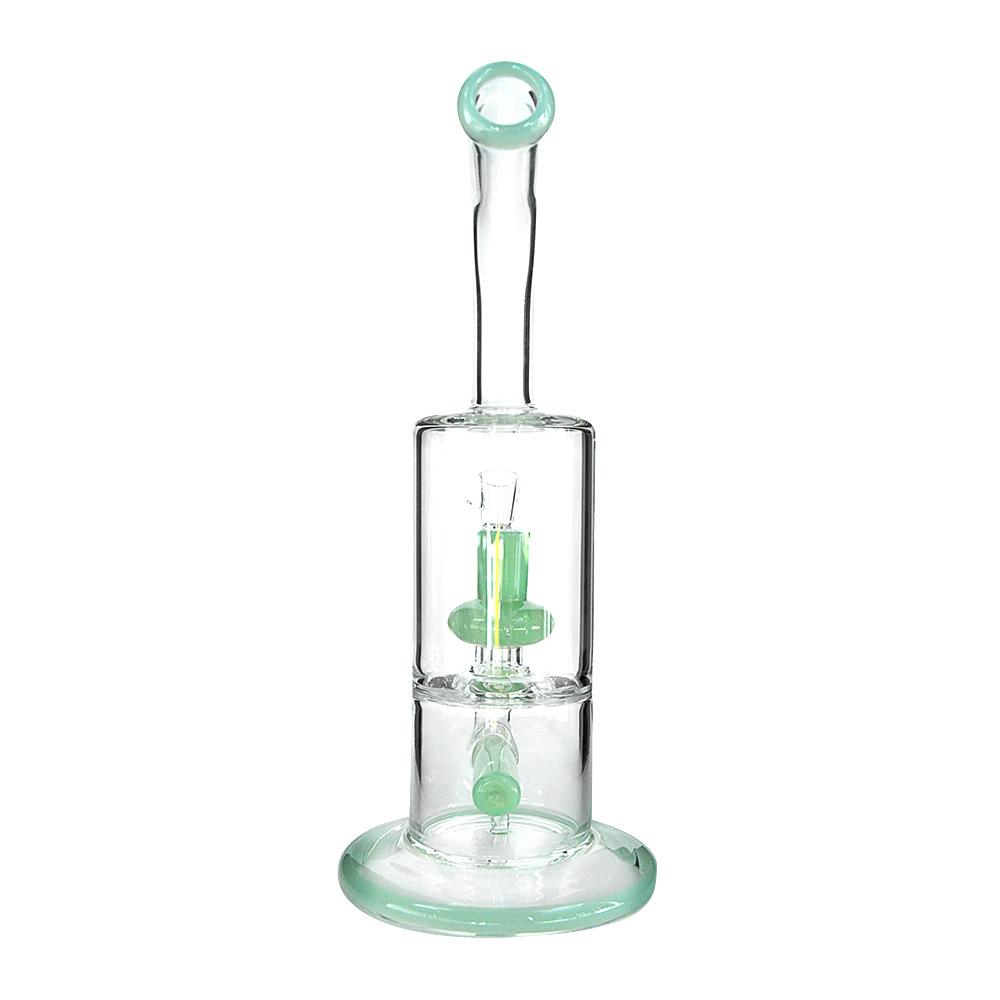 10" Green Double Perc Water Pipe 14mm - 2