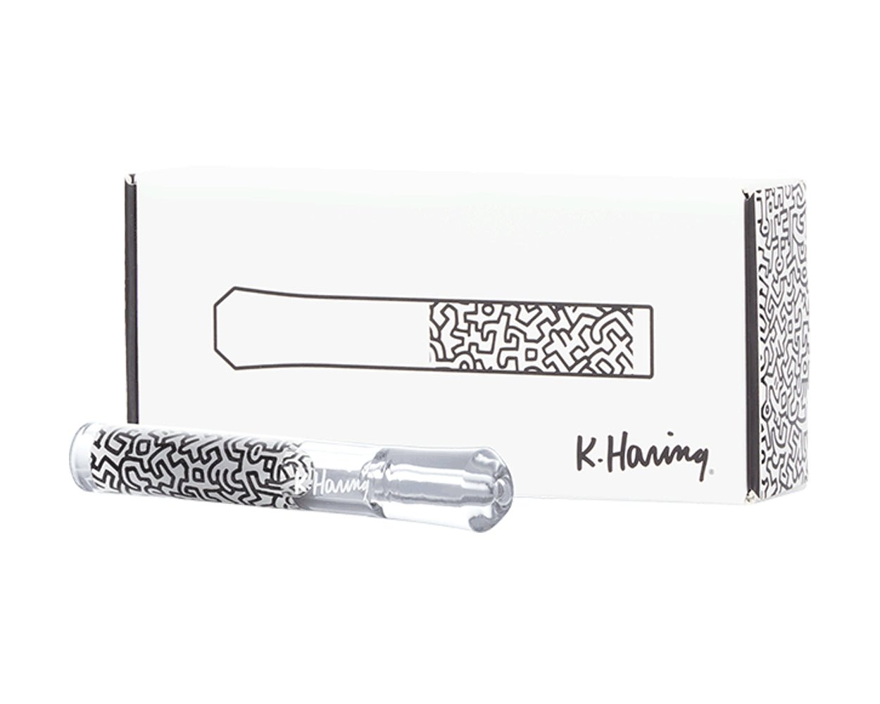 Keith Haring | Glass Taster Chillum Hand Pipe | 3in Long - Glass - Black & White - 2