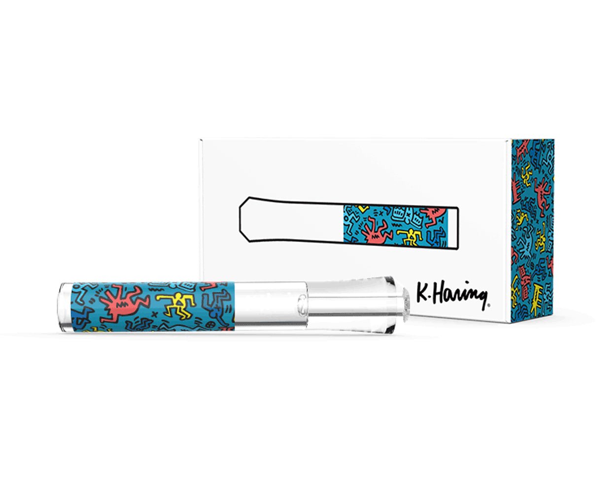 Keith Haring | Glass Taster Chillum Hand Pipe | 3in Long - Glass - Black & White - 4