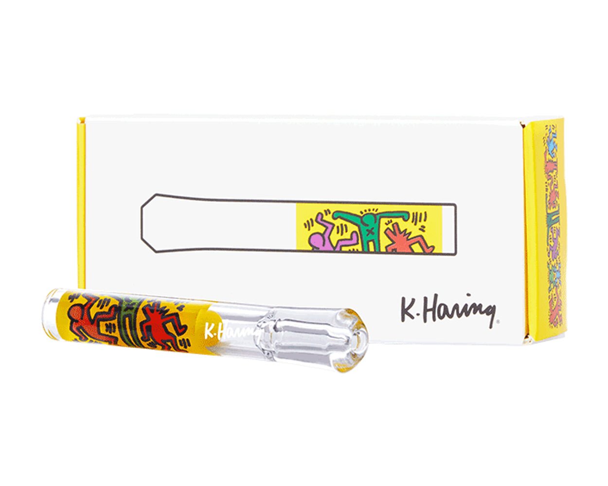 Keith Haring | Glass Taster Chillum Hand Pipe | 3in Long - Glass - Black & White - 8