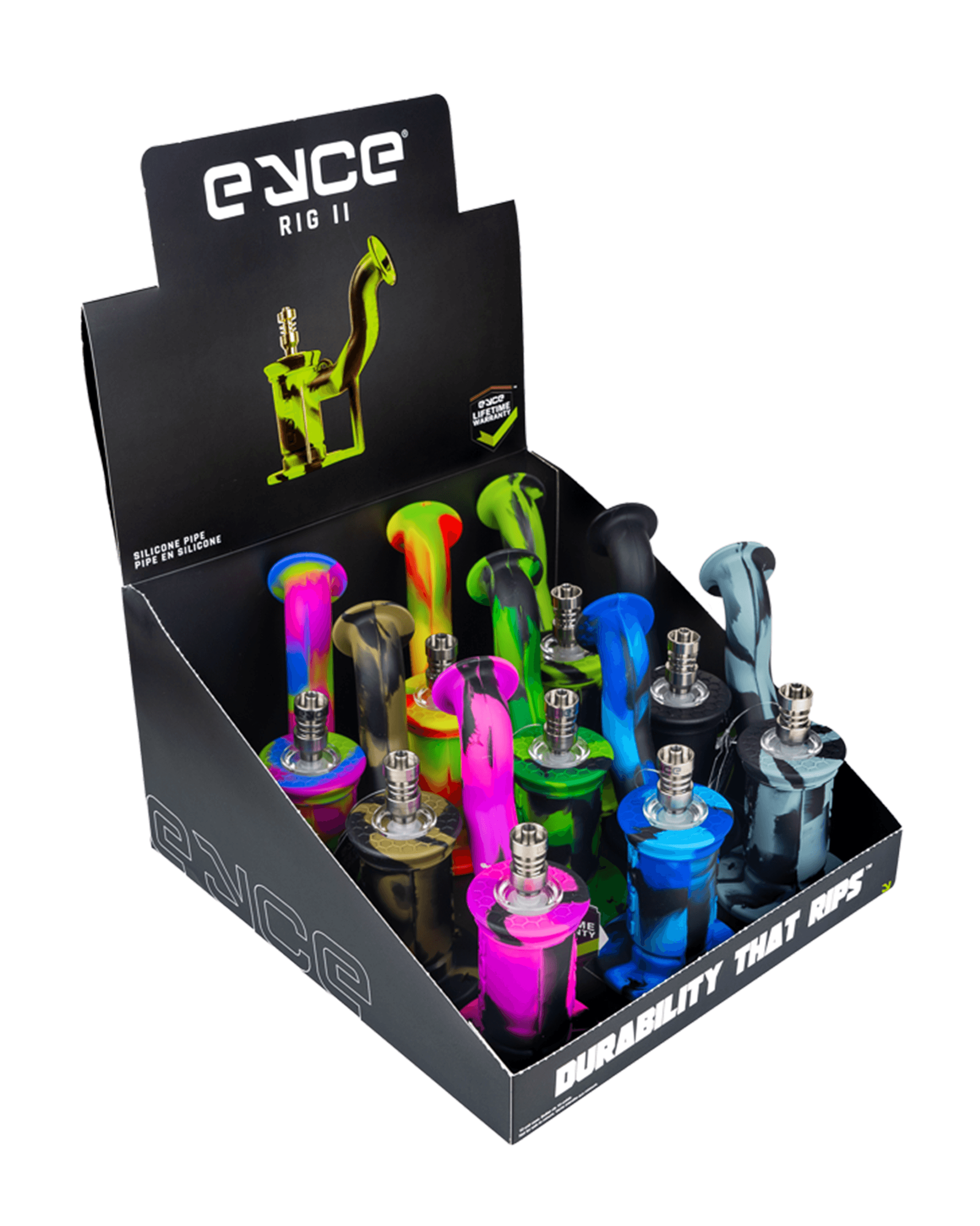 Eyce | 'Retail Display' Silicone Assorted Dab Rig II | 6in Tall - 10mm Banger - 9 Count - 1