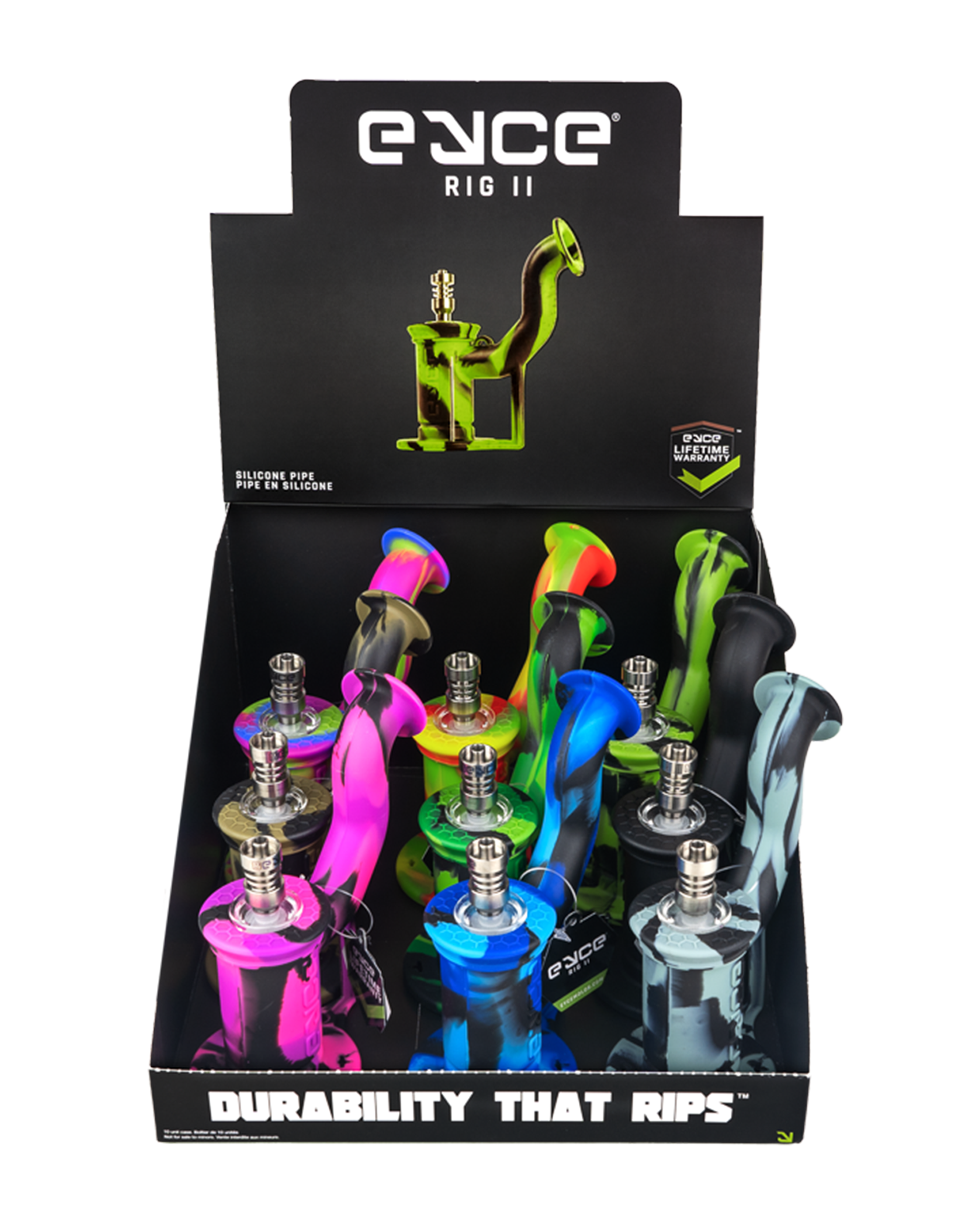 Eyce | 'Retail Display' Silicone Assorted Dab Rig II | 6in Tall - 10mm Banger - 9 Count - 2
