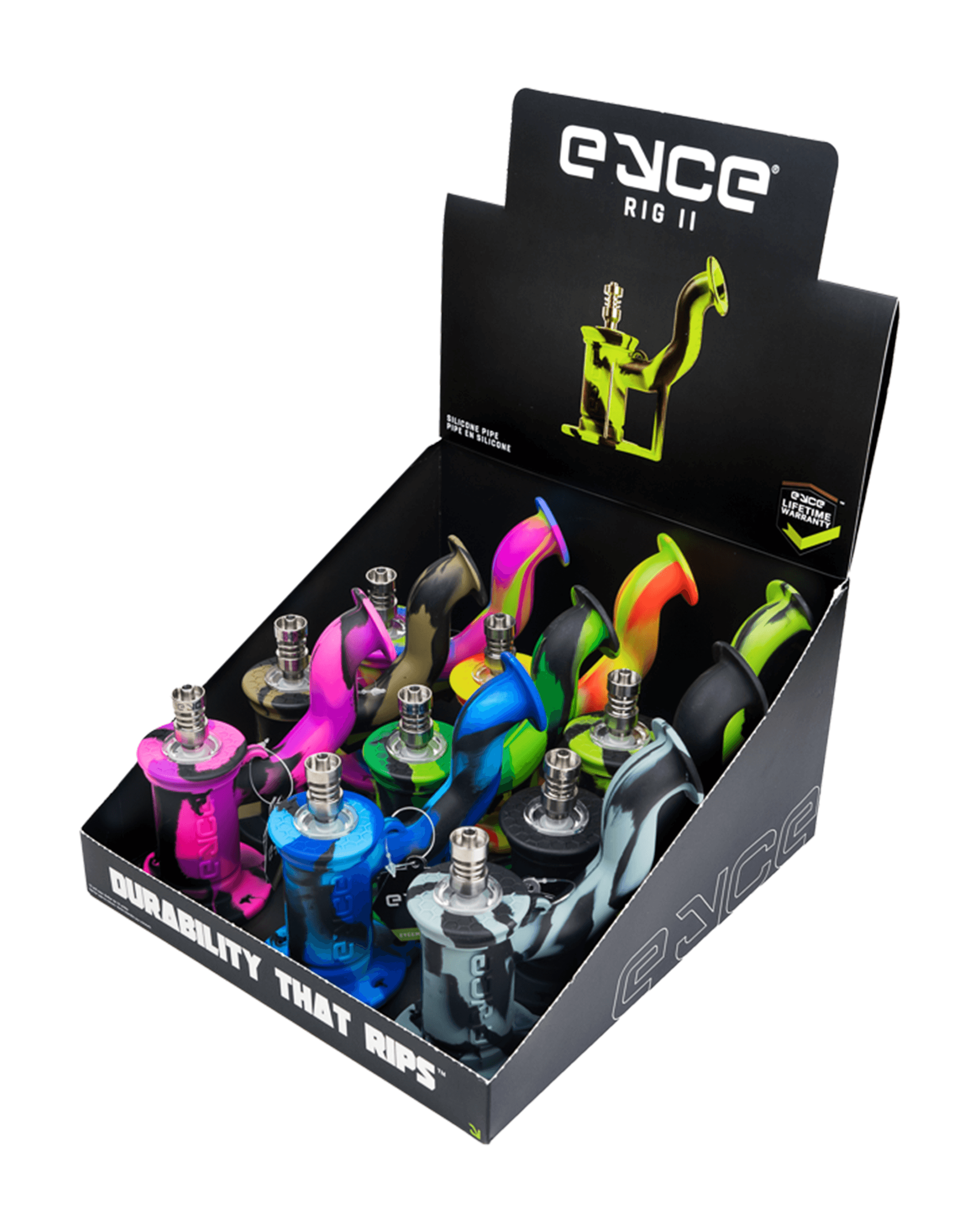 Eyce | 'Retail Display' Silicone Assorted Dab Rig II | 6in Tall - 10mm Banger - 9 Count - 3