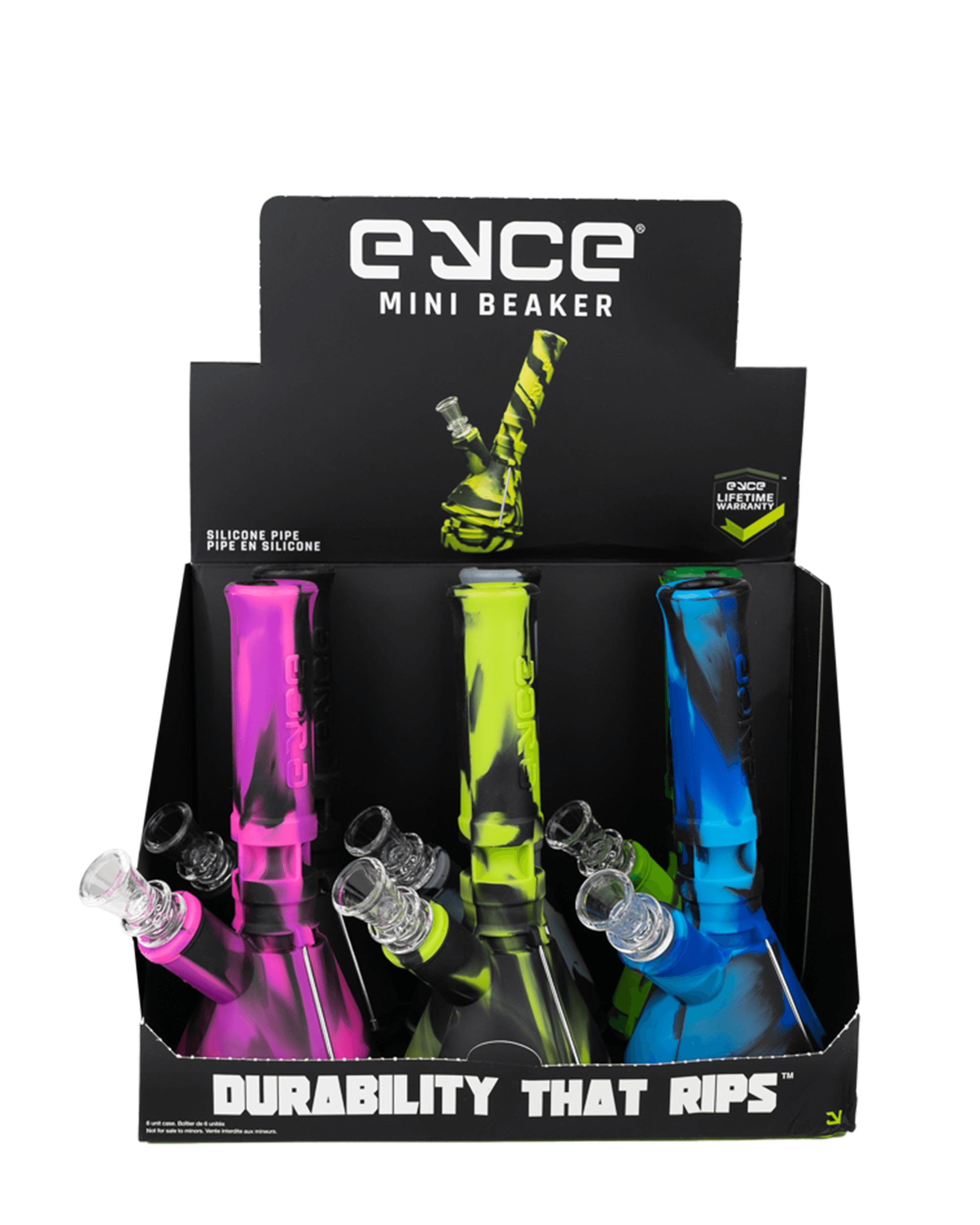 Eyce | Straight Neck Platinum-Cure Silicone Mini Beaker Water Pipe | 7in Tall - 14mm Bowl - Assorted - 3