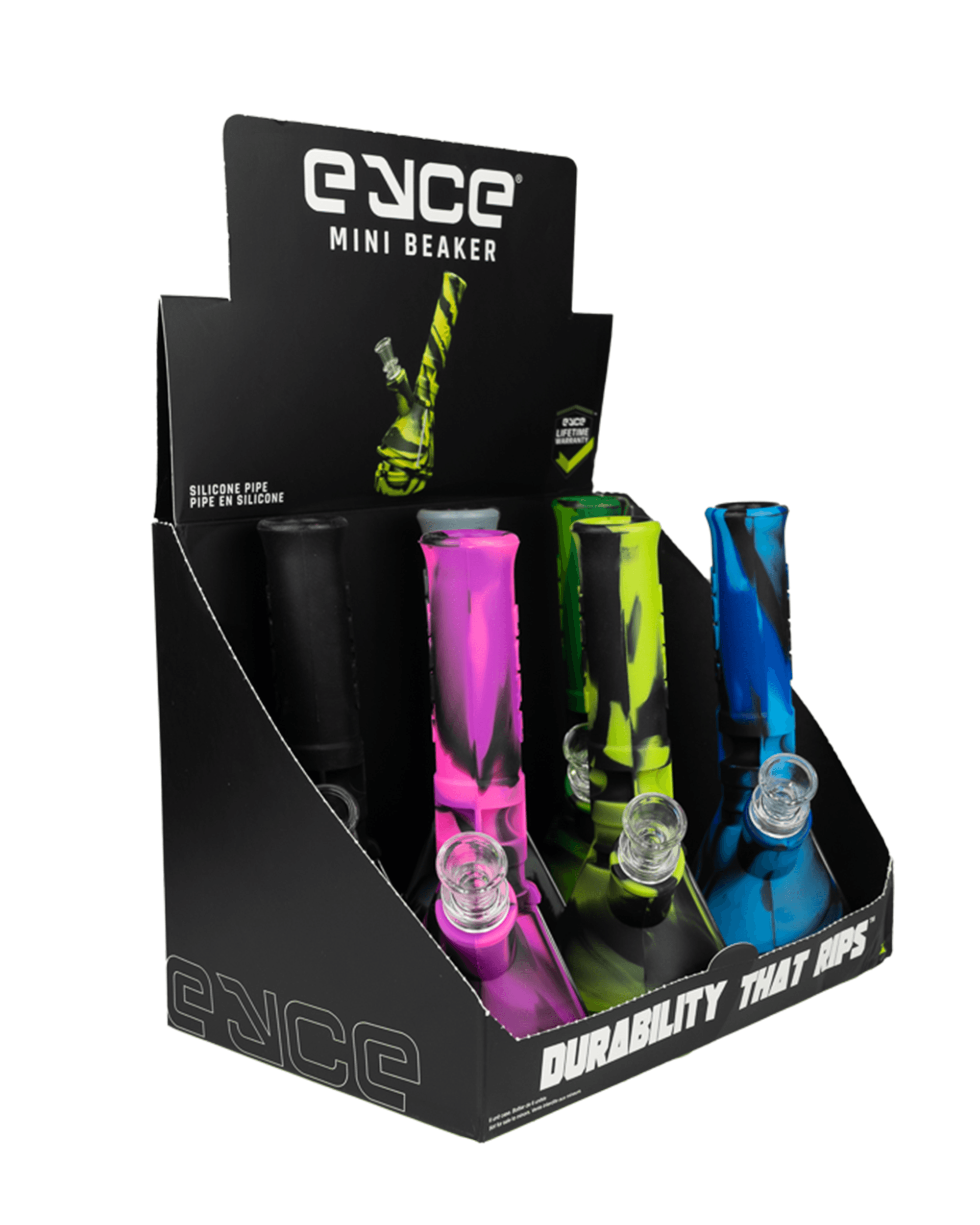 Eyce | Straight Neck Platinum-Cure Silicone Mini Beaker Water Pipe | 7in Tall - 14mm Bowl - Assorted - 1